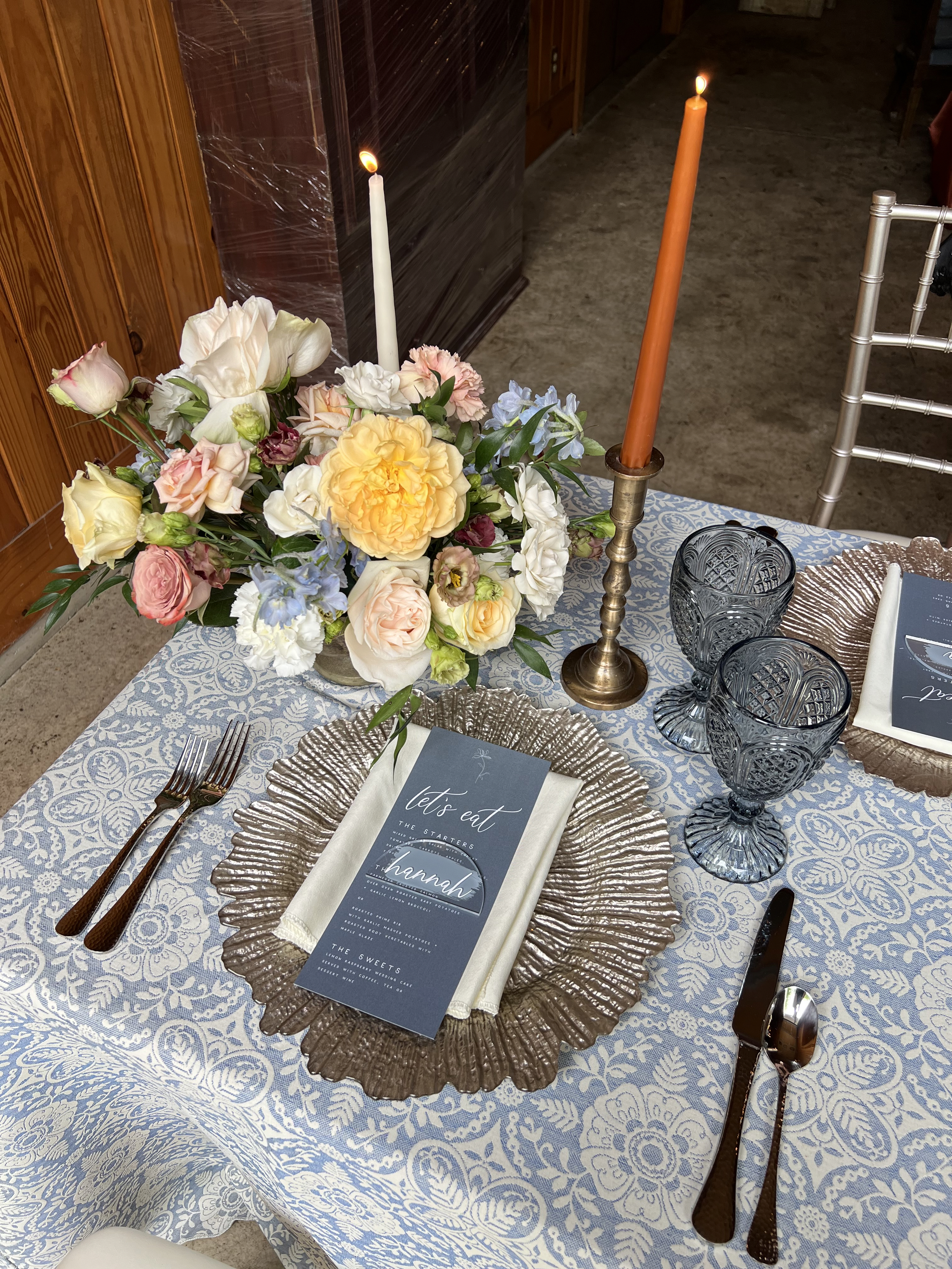 a table setting with candles