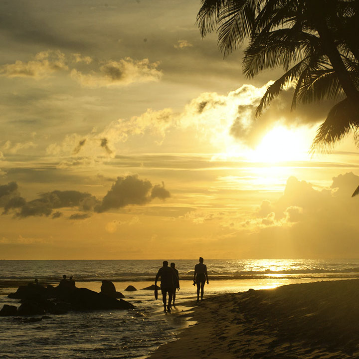 people walking along on a beach