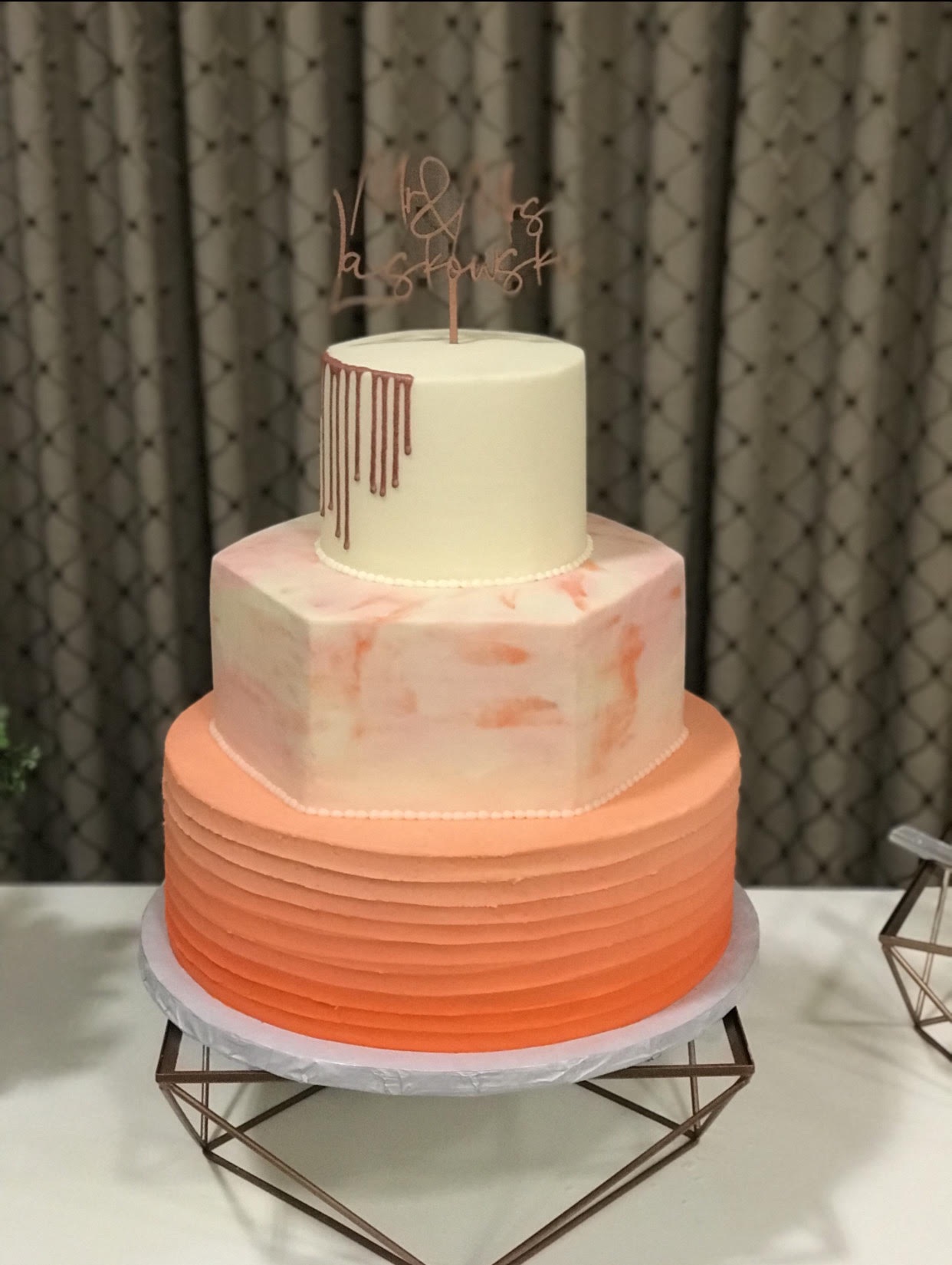 a multi tiered wedding cake on a cake stand