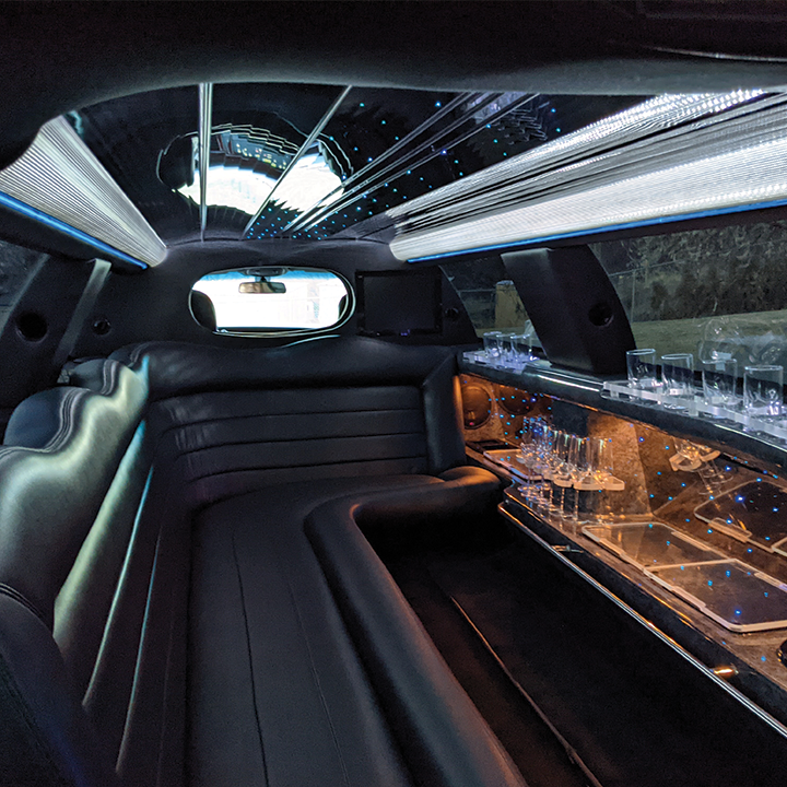 the inside of a limousine